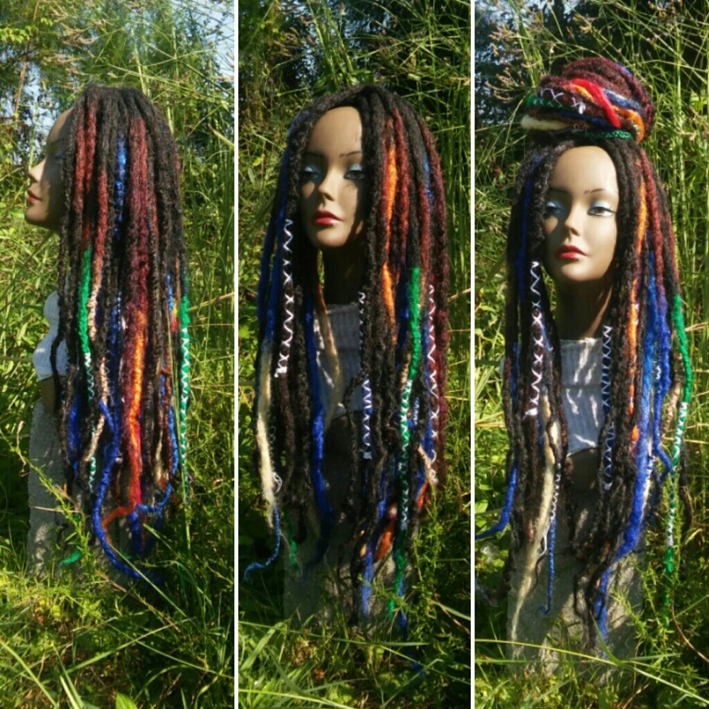 Long black colorful ombre reusable decorated locs